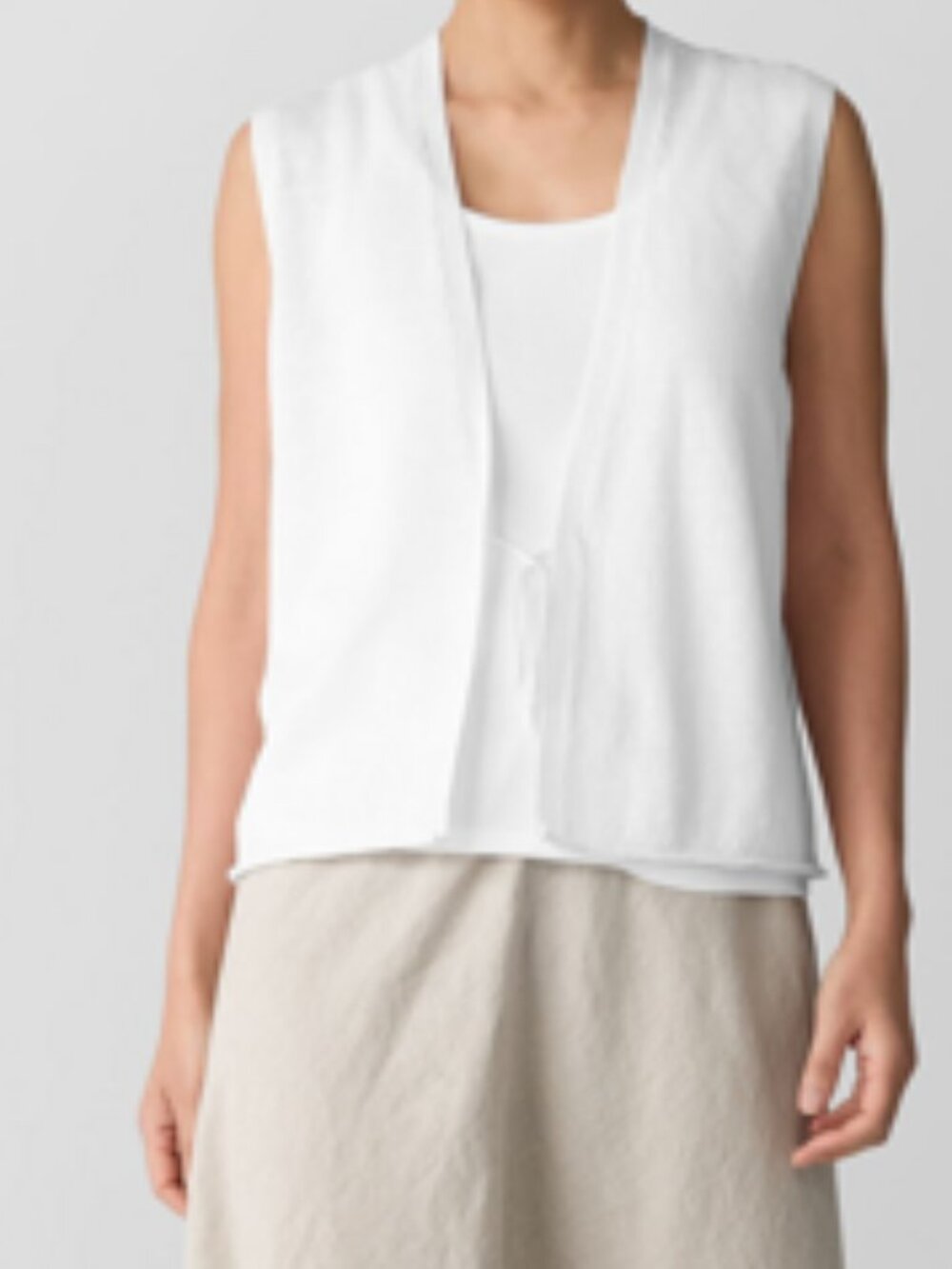 Eileen Fisher White V Neck Lightweight Organic Linen Cotton Vest With Front Tie - Picture 12 of 13